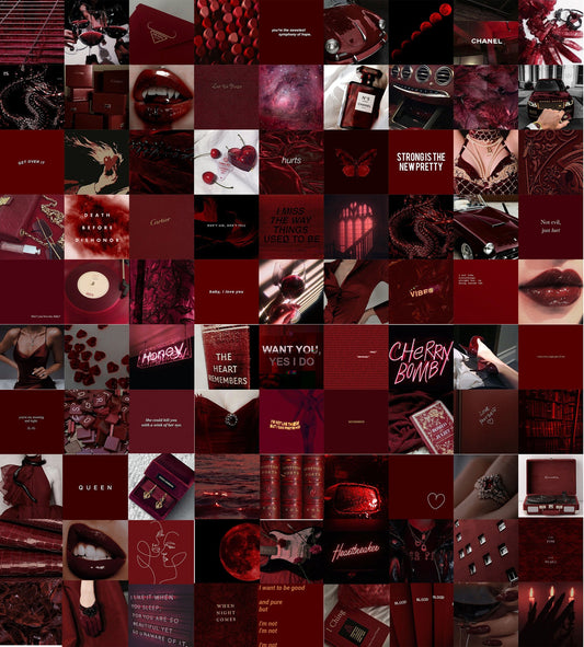 Dark Red Aesthetic Poster Collage Kit For Bedroom and Living Room