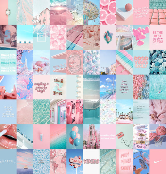 Pink Blue Aesthetic Poster Collage Kit For Bedroom and Living Room