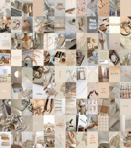 Beige Boujee Aesthetic Poster Collage Kit For Bedroom and Living Room