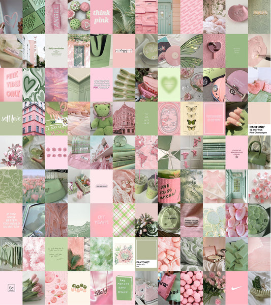 Sage Pink Aesthetic Poster Collage Kit For Bedroom and Living Room