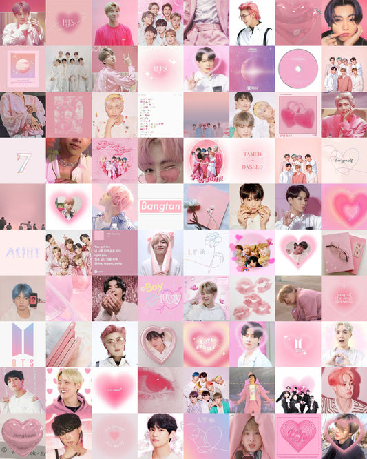 BTS Pink Aesthetic Poster Collage Kit For Bedroom and Living Room