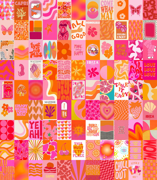 Pink Orange Aesthetic Poster Collage Kit For Bedroom and Living Room